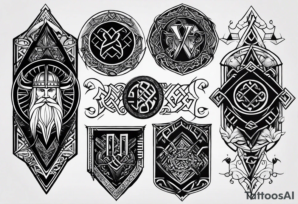 forearm tattoo. Viking letters on fingers, viking rune on wrist, up to forearm odin and crow tattoo idea