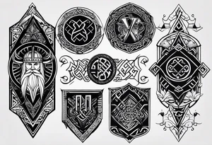 forearm tattoo. Viking letters on fingers, viking rune on wrist, up to forearm odin and crow tattoo idea