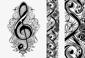 Celtic styling, anchor, bass clef note, treble clef note, dog paw print, half sleeve, forearm tattoo idea