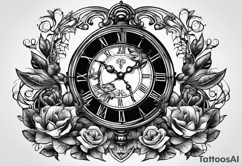 Cross anchor clock tattoo idea