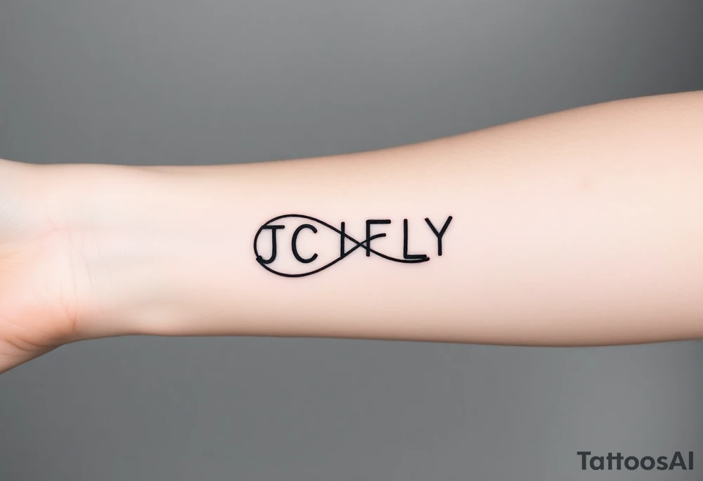 A small tattoo to go on my inner forearm with the letters JCIFLY in an infinity symbol shape and a bit abstract tattoo idea