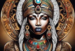 African Goddess wearing the eye of Horus and Ankh symbol tattoo idea