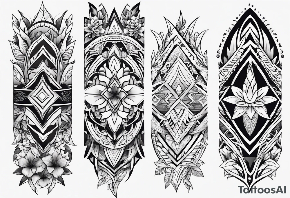 tribal shark teeth, tribal patterns and flowers for forearm tattoo idea