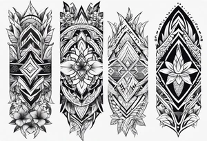 tribal shark teeth, tribal patterns and flowers for forearm tattoo idea