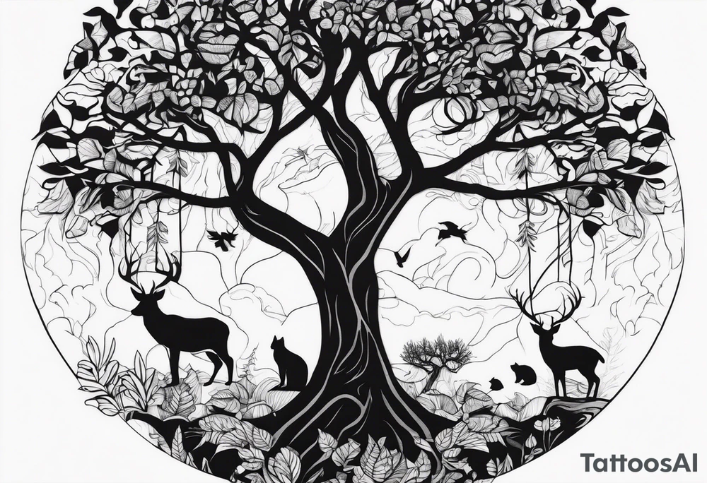 animals in trees tattoo idea