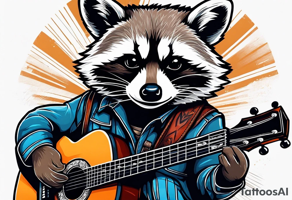 racoon playing guitar tattoo idea