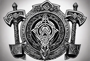 Valhalla stairs sword shield axe Valknut tattoo idea