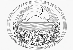 Tattoo sketch for a very thin girl - the rising Sun and a cornucopia tattoo idea