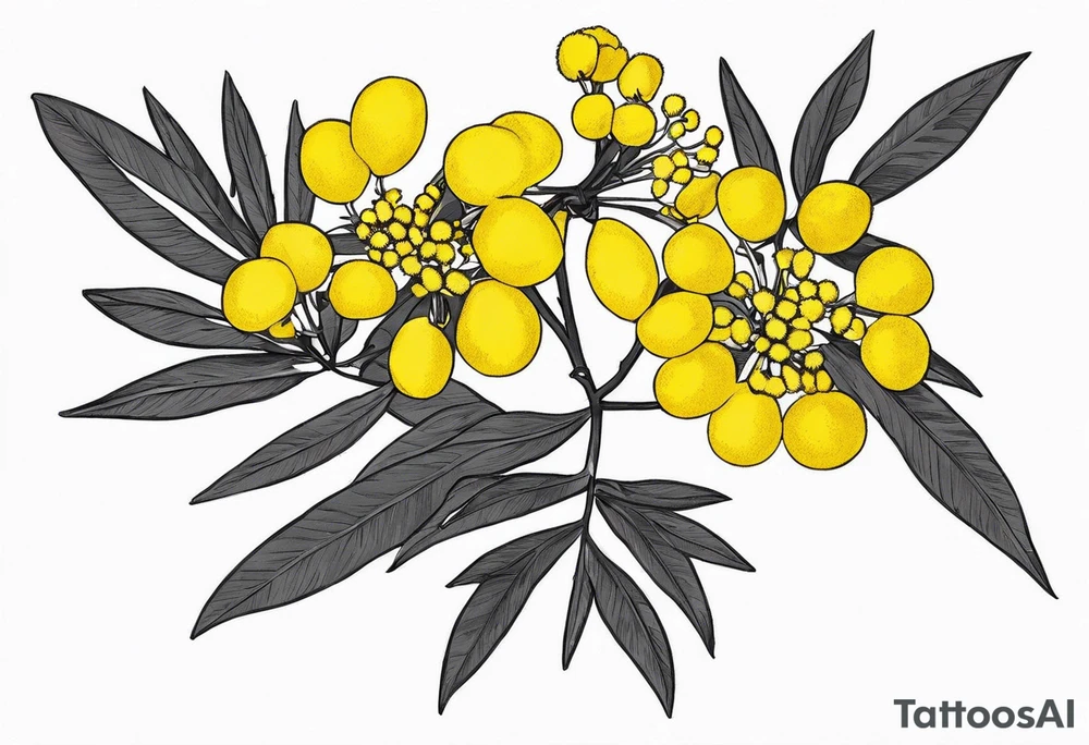 national Australian flower (waratha or the golden wattle), simple/not to detailed, placed to be able to extend a whole bouquet tattoo idea