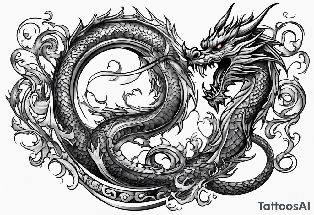 Old school dragon swirling tattoo idea