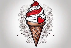 sketch chocolate chip ice cream cone with one red heart tattoo idea