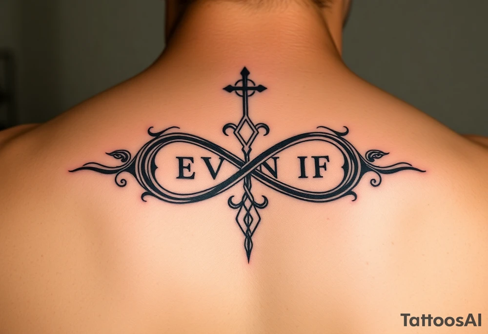 spiritual infinity symbol with EVEN IF tattoo idea