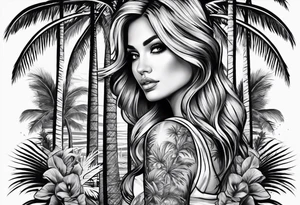 women's sleeve with palm trees tattoo idea