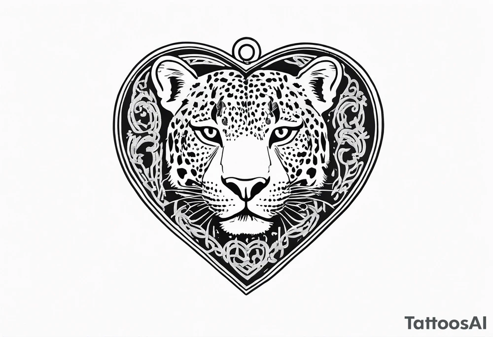 Y2K leopard heart locket on chain with safety pins tattoo idea