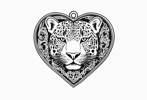 Y2K leopard heart locket on chain with safety pins tattoo idea