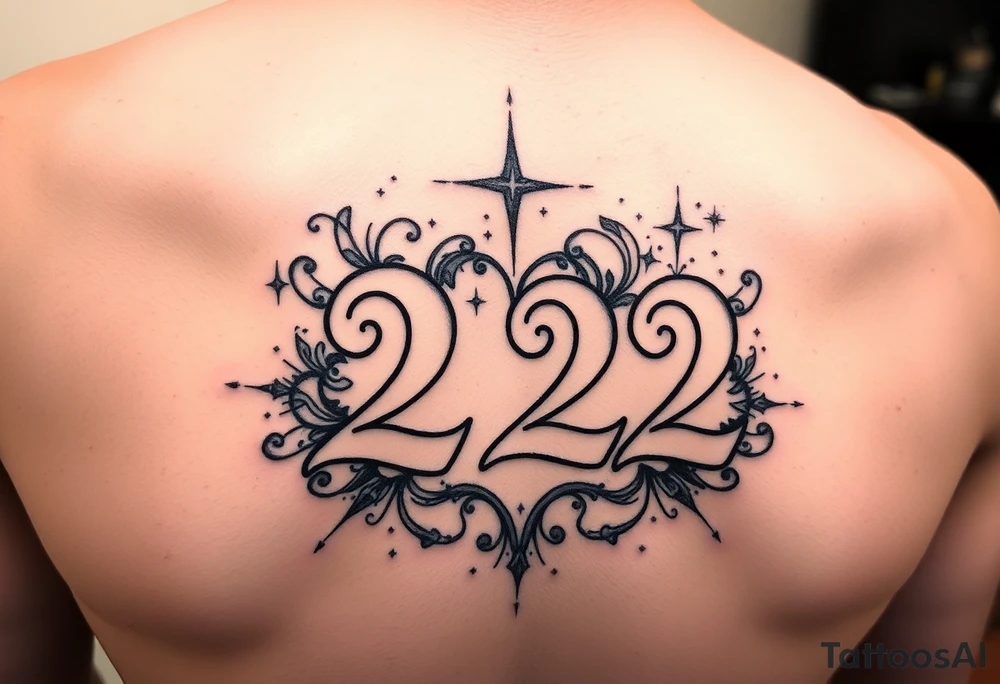 Bold 222 surrounded with love and stardust and vibration tattoo idea