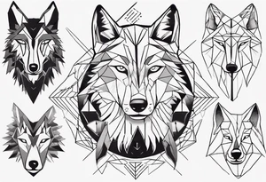 Wolf's face with geometric shapes and impressions of a forest tattoo idea
