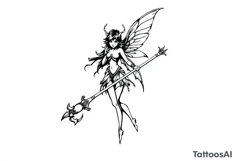 Dark fairy with weapon tattoo idea