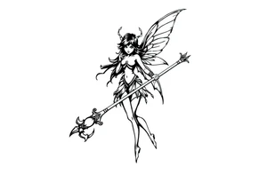 Dark fairy with weapon tattoo idea