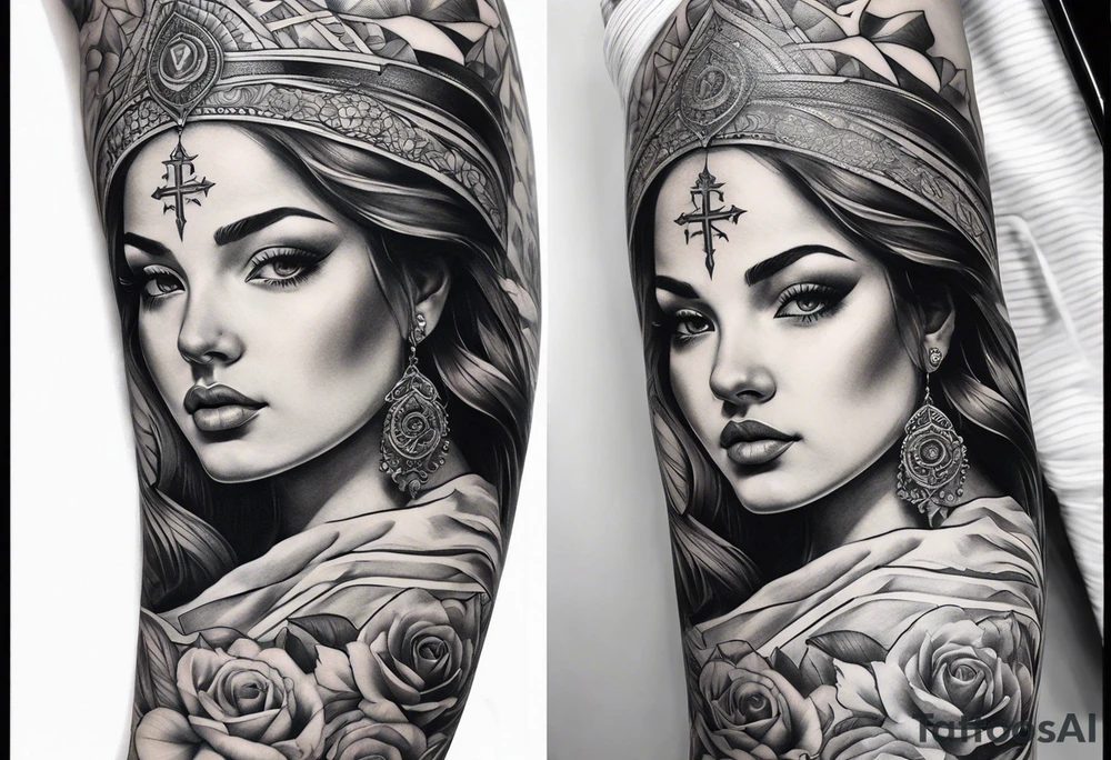 religious sleeve tattoo idea