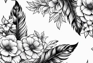 Feather with flowers tattoo idea