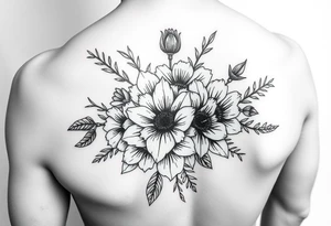 Birth flower bouquet with August August November August and October birth flowers tattoo idea