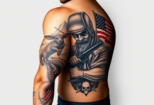 see country, mountains, wildlife, nature, racing , father of 4,
blue collar,  American flag, welder tattoo idea