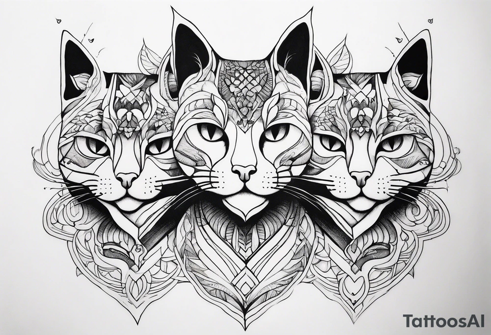 Cat with three heads tattoo idea