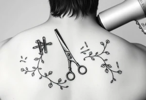 shears with a comb, blow-dryer. then groups of bobby pins randomly placed. with vines weaving thorughout tattoo idea