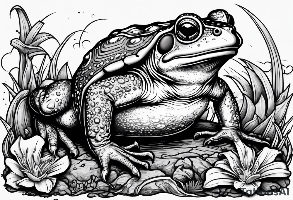 toad with sword; sword s¡is pointing down(sword stuck in the ground) as if the toad was standing; no clothes tattoo idea