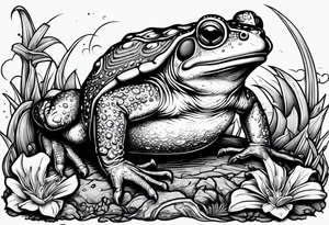 toad with sword; sword s¡is pointing down(sword stuck in the ground) as if the toad was standing; no clothes tattoo idea