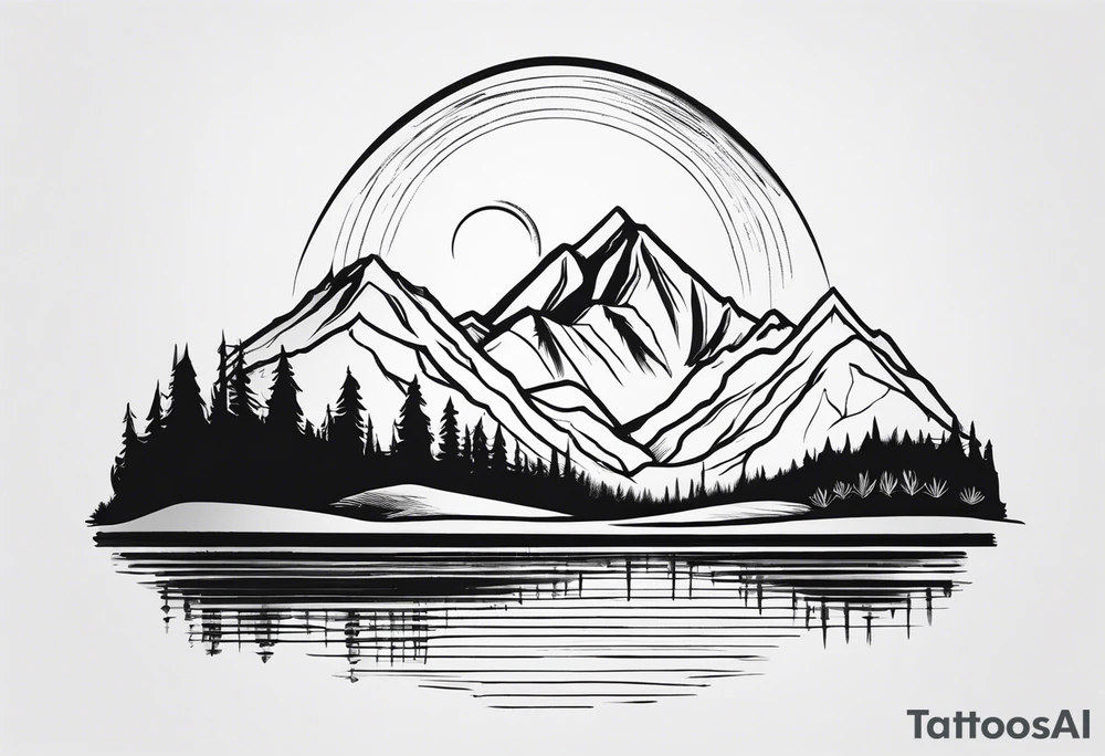 mountains, lake, yurt, sun, kyrgyzstan tattoo idea