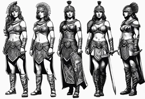 Female gladiator full body black background tattoo idea