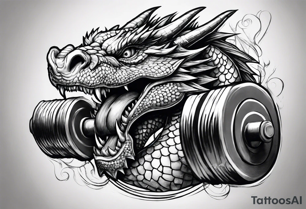 Hand of dragon with dumbbell tattoo idea