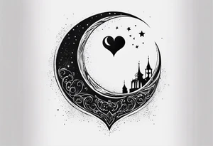 minimalistic Crescent moon with a love heart inside tattoo idea