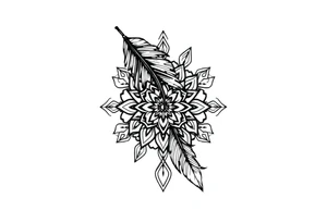 spiritual bold line feather mandala tattoo idea
