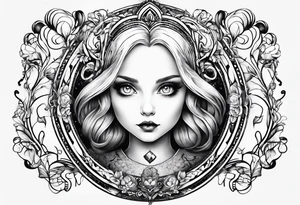 Alice in wonderland, Alice solo facing the viewer, simplistic tattoo idea