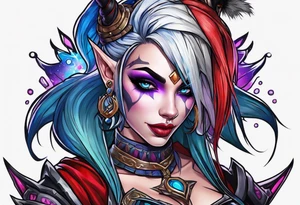 night elf from world of warcraft designed like harley quin tattoo idea