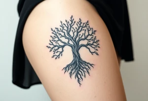 mystical tree of life with cosmic roots and celestial branches tattoo idea