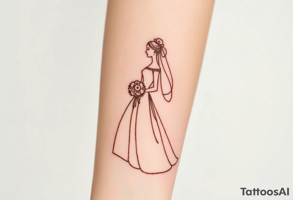 A softly shaded vintage-style illustration of a bride and groom, with sepia tones for an old-world charm tattoo idea