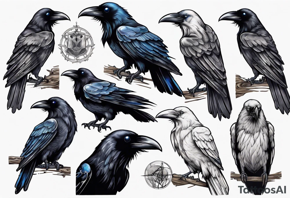 Dark raven with blue eyes tattoo idea