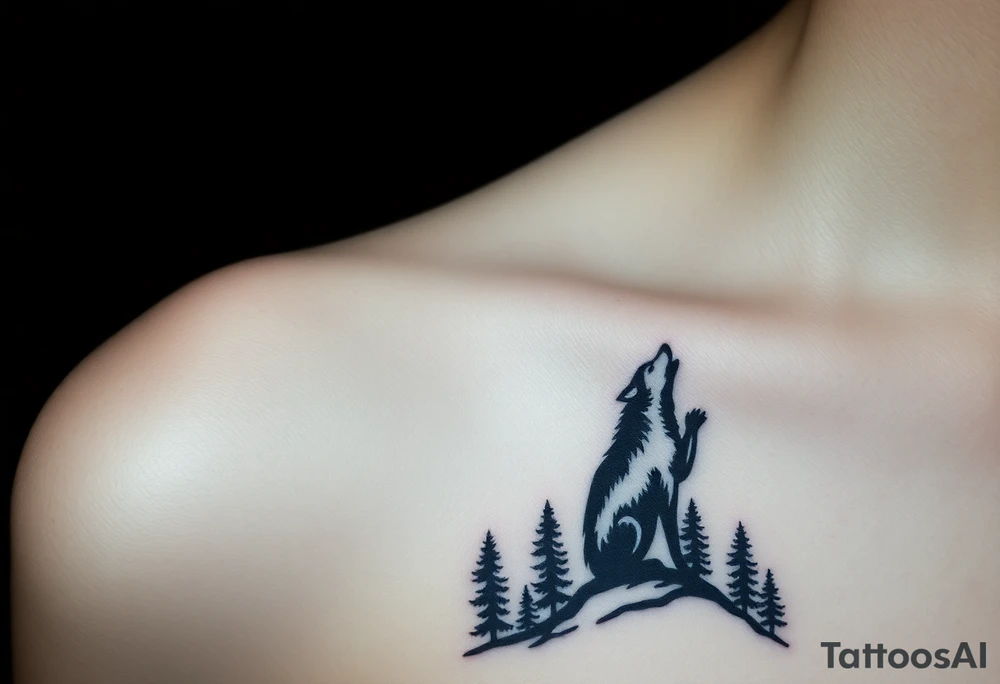 Lone wolf howling at the moon in the forest in the night Columba star tattoo idea