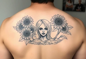 Sunflowers emerging from ocean with faceless girl tattoo idea