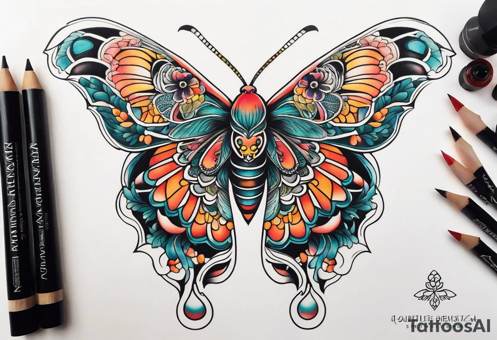 Delicate large moth tattoo idea