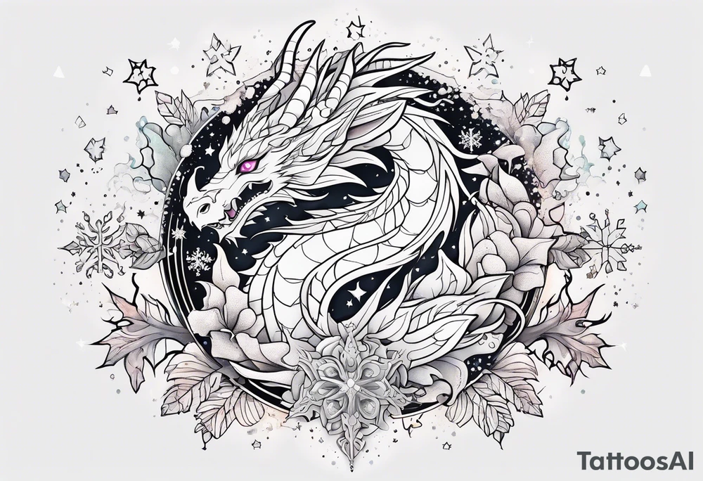 Constellation, kawaii dragon, snowflake tattoo idea