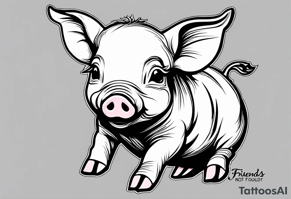 cute piglet.
with text: "friends not food" tattoo idea