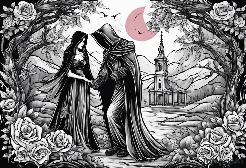 Grim reaper falls in love with human girl tattoo idea