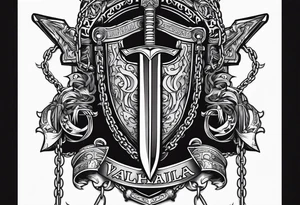 Valhalla stairs  sword shield chains tattoo idea