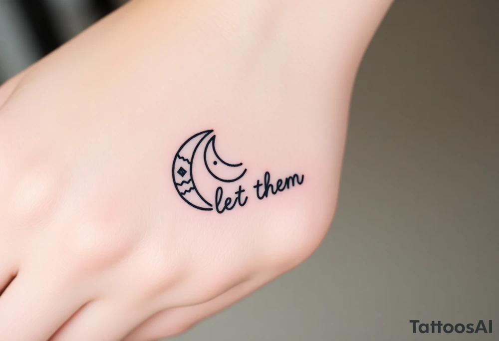 Mystical holistic croissant de moon with the text Let Them tattoo idea