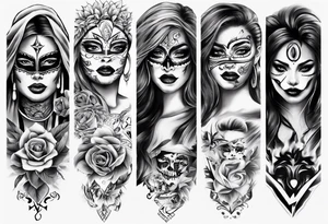 realistic chicano arm sleeve
masks women faces tattoo idea